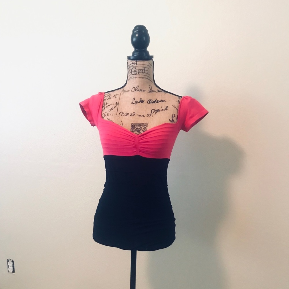Bebe pink and black cap sleeve mini dress